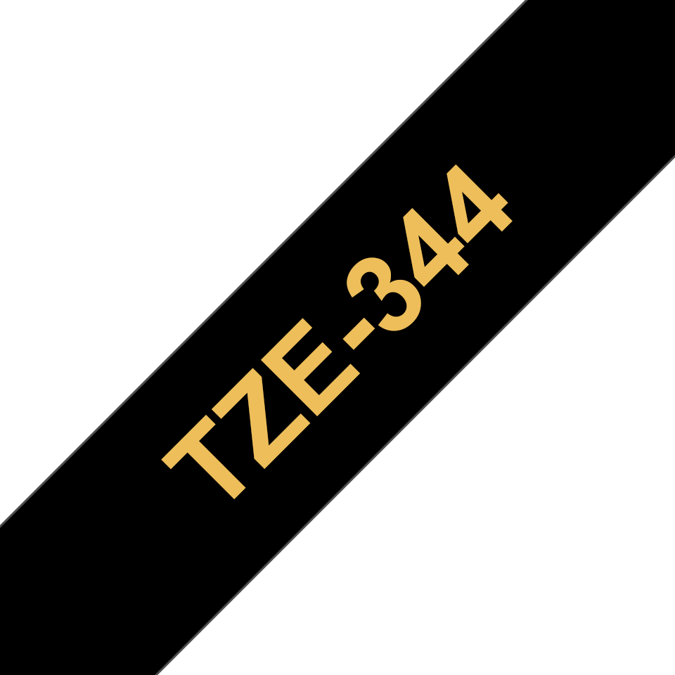 Originele Brother TZe-344 label tapecassette – goud op zwart, breedte 18 mm